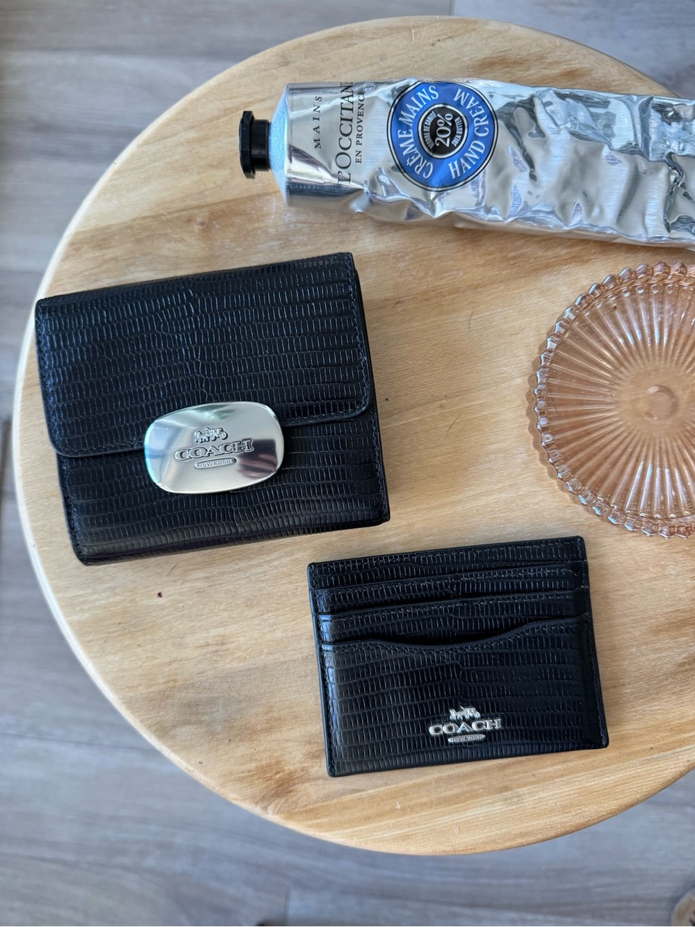 Coach Black Lizard-Embossed Leather Wallet and Card Case Set